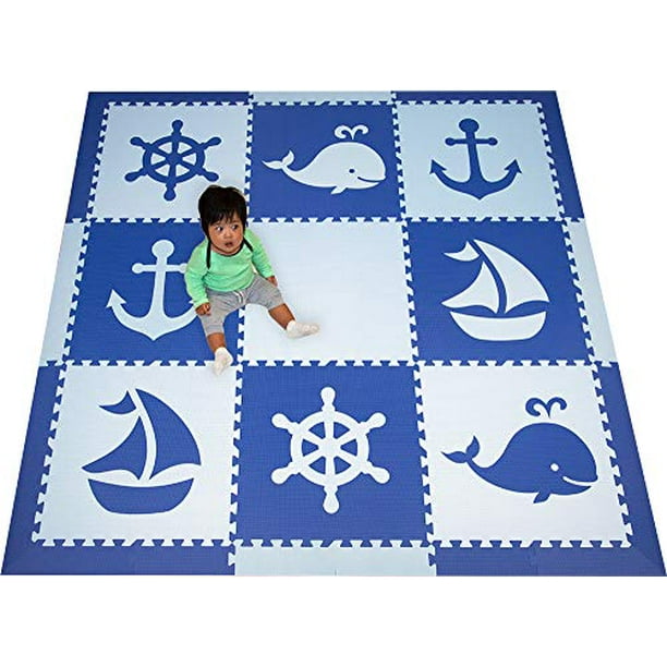 Black and White SCNAUBKW 6.5 x 6.5 SoftTiles Nautical Ocean Theme Kids Interlocking Foam Play Mats Large 2 Floor Tiles 78 x 78